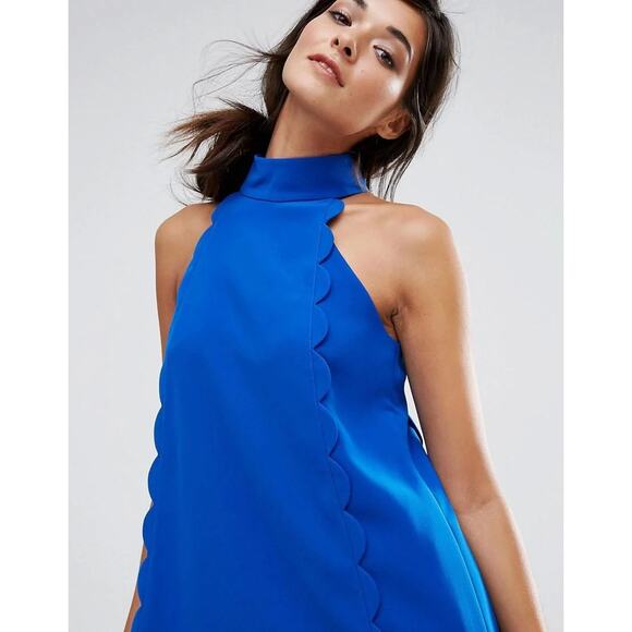 Ted Baker Torrii Dress Blue Size 6 Halterneck Scalloped Cute Chic High Neck Sexy - Picture 3 of 16
